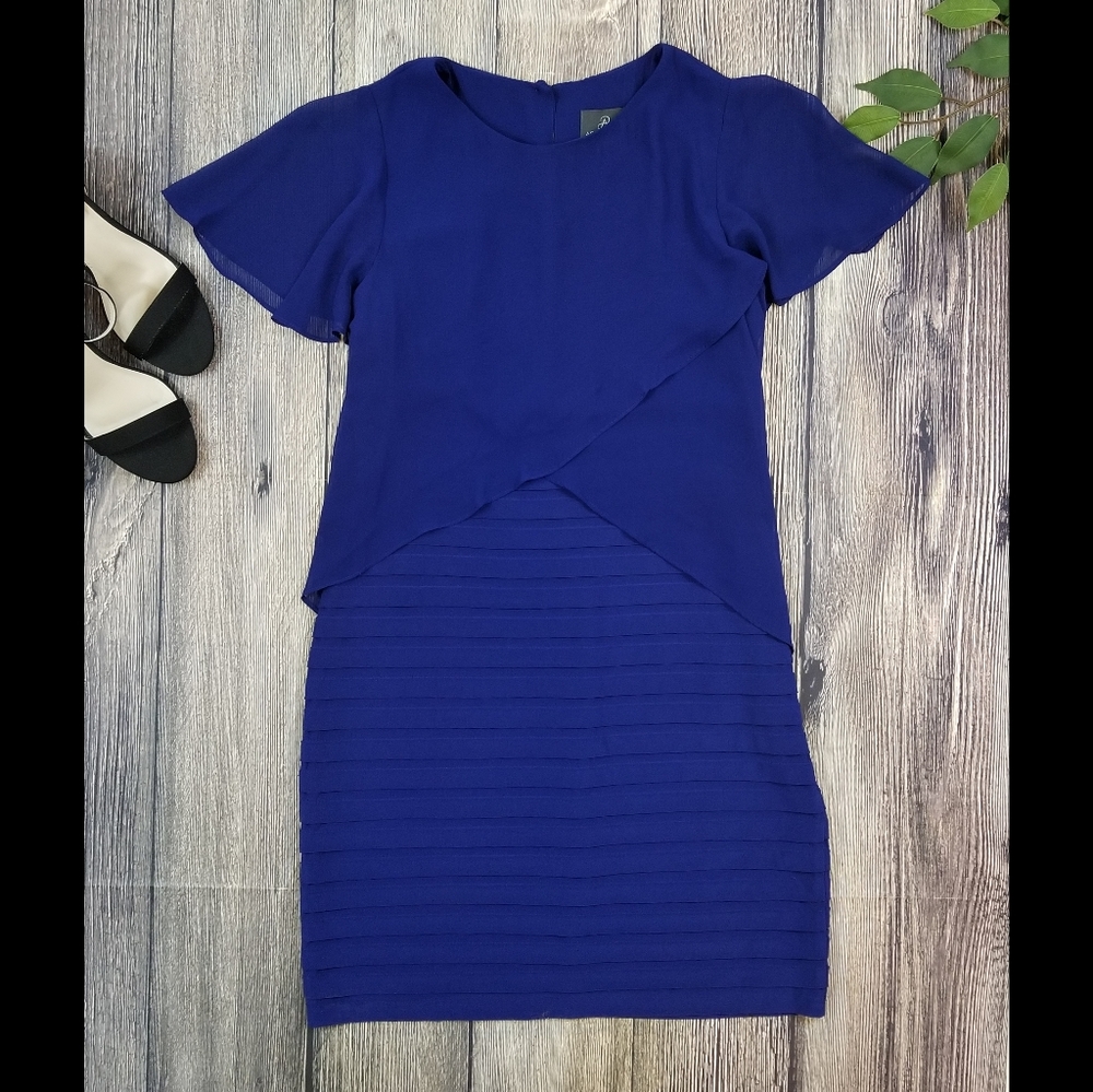 Adrianna Papell Blue Tiered Chiffon Dress
